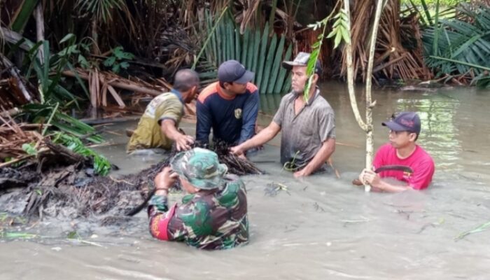 Atasi Masalah Pertanian, Babinsa di HSS Bantu Petani Bersihkan Sumbatan Aliran Sungai