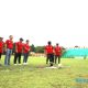 Sekda HSS, Muhammad Noor melakukan tendangan pertama penanda dimulainya turnamen Limapi Cup Polres HSS tahun 2024.