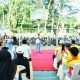 Bupati HSS, H Syafrudin Noor memberikan sambutan pada kegiatan senam bersama KORMI HSS. (Dok: Istimewa)