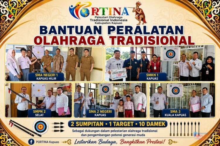 PORTINA Kapuas Salurkan Alat Olahraga Tradisional Sipet ke Lima Sekolah. (Dok: Istimewa)