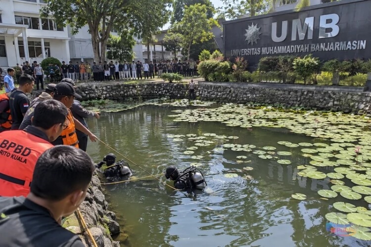 Dua siswa MTs Al Furqan tenggelam di kolam area Kampus Universitas Muhammadiyah Banjarmasin. (Dok: Ilustrasi AI)
