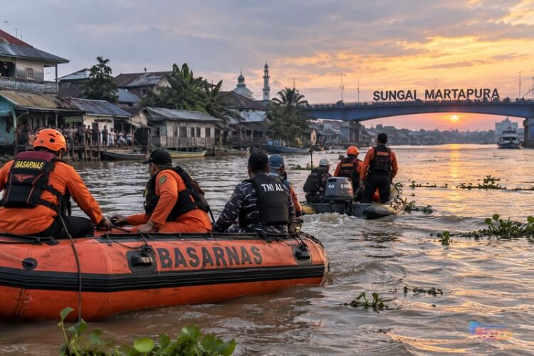 Asik mandi bersama teman, seorang bocah di Banjarmasin diduga hilang terseret arus Sungai Martapura. (Dok: Ilustrasi AI)