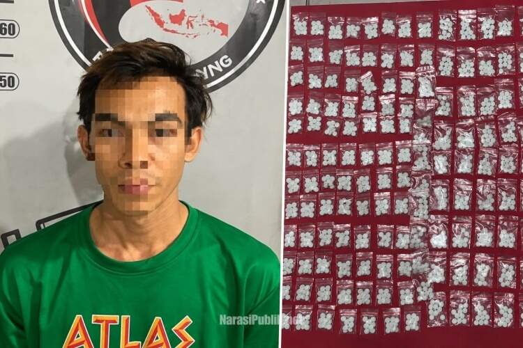 Tersangka S beserta barangbukti 2.053 butir obat terlarang yang berhasil diamankan jajaran Satresnarkoba Polres Tabalong. (Dok: Istimewa)