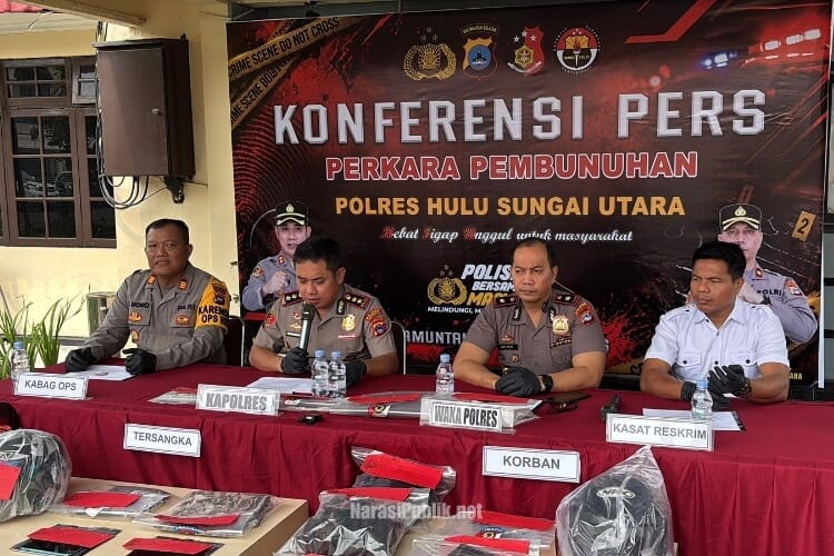 Kapolres HSU AKBP Agus Nuryanto memimpin konferensi pers ungkap kasus perkara pembunuhan. (Dok: Polres HSU)