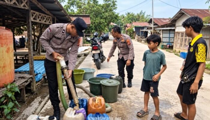 Atasi Kekeringan, Polsek Banua Lawas Salurkan Ribuan Liter Air Bersih di Desa Talan Tabalong