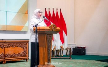 Wali Kota Banjarbaru, Erna Lisa Halaby memberikan sambutan usai prosesi pelantikan pengurus KORMI Banjarbaru. (Dok: Istimewa)