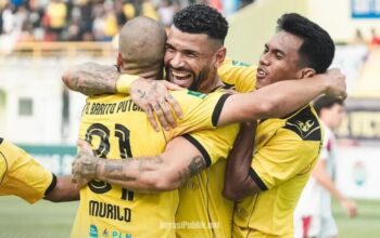 Pemain Barito Putera merayakan selebrasi usai mencetak gol ke gawang Persis Solo di Stadion 17 Mei Banjarmasin. (Dok: Istimewa)
